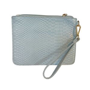 Elegant Light Blue Crocodile Skin Wristlet Clutch